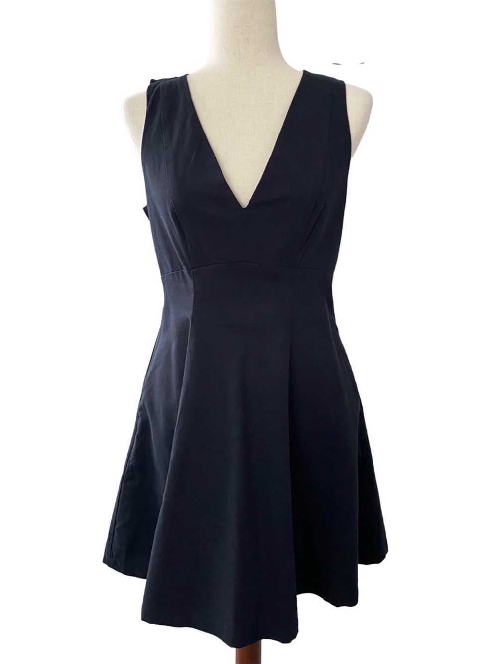 a new day Deep V Black Sleeveless Midi Dress